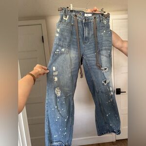 Talulah Distressed Drawstring Barrel Jeans